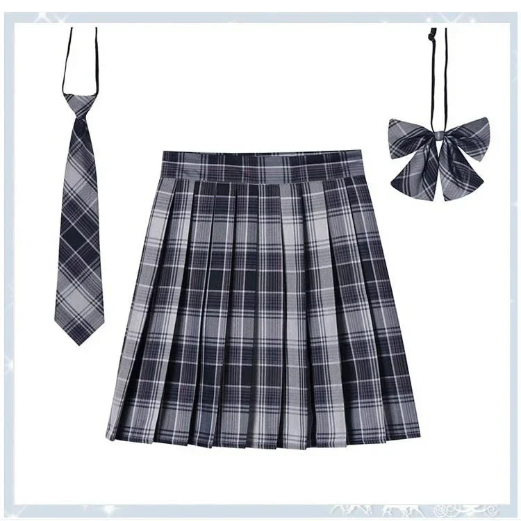 Women’s Plaid Pleated Skirt with Bowtie – XS-5XL Harajuku Preppy Mini Japanese School Uniform, Summer Kawaii Jupe