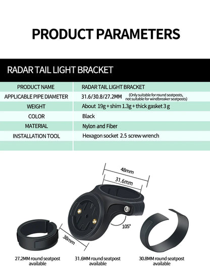 CYCLAMI Bicycle Lamp Mount — Bike Seatpost Bracket & Taillight Holder for Garmin Varia Radar RVR315, RTL510/515/500