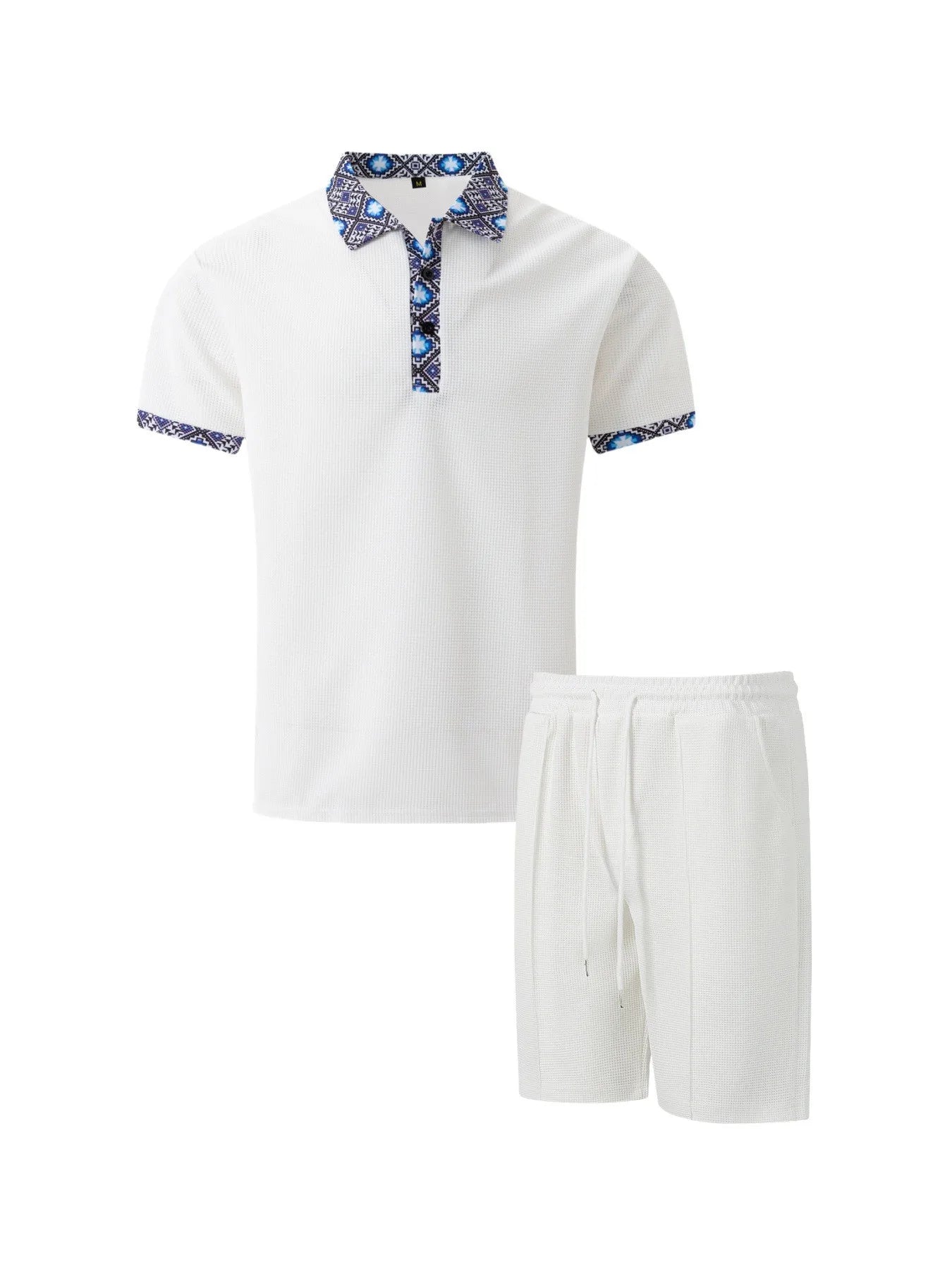 2025 Men's Summer Waffle Knit Short Set – Solid Color Zip-Up Lapel Shirt & Shorts | European & US Style