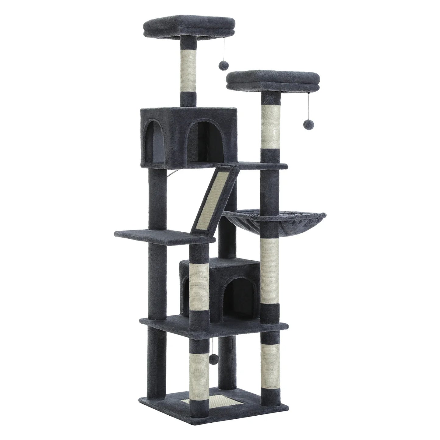 Large Cat Tree Tower – Multi-Level Plush Indoor Cat Condo with Scratching Posts, Boards, Perches & Caves