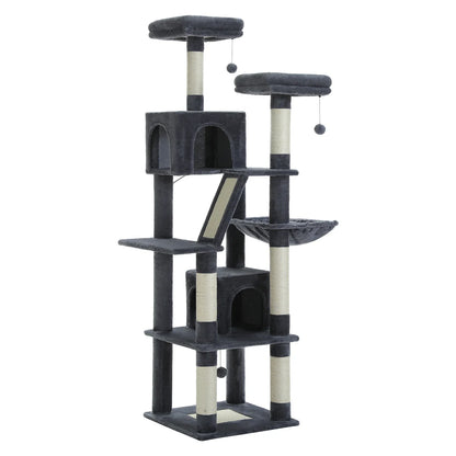 Large Cat Tree Tower – Multi-Level Plush Indoor Cat Condo with Scratching Posts, Boards, Perches & Caves