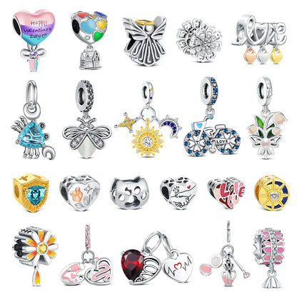 925 Sterling Silver Robot & Sea Turtle Charms Pendant — Moon Bead Bracelet Accessory, DIY Fashion Jewelry Gift for Women