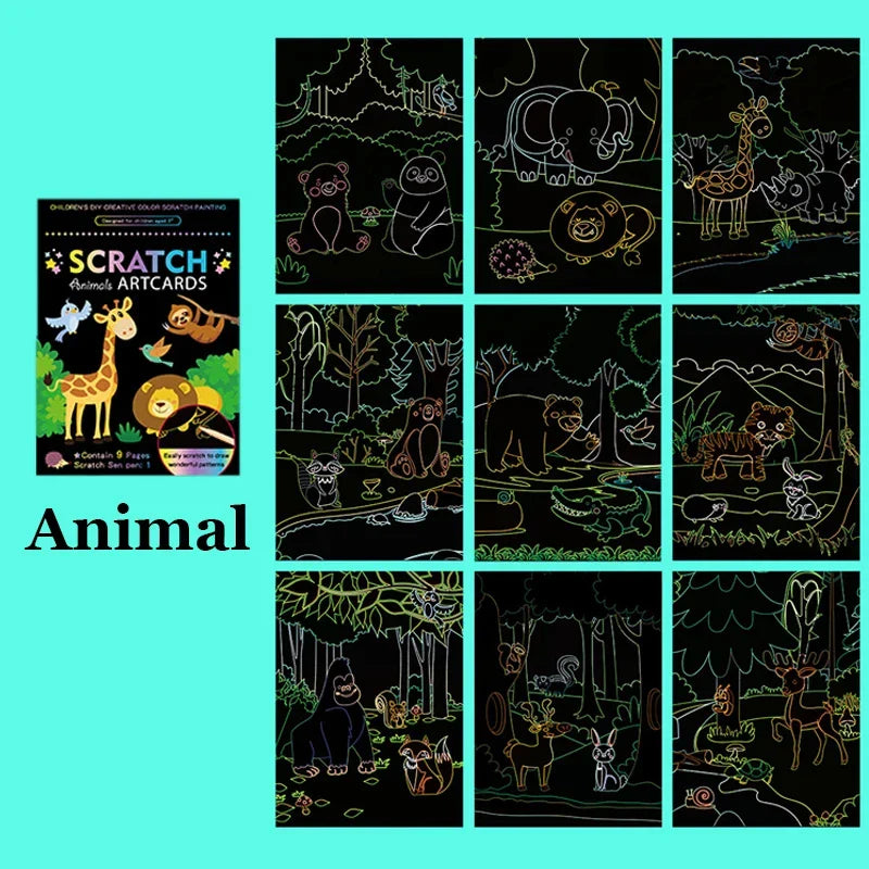 Children’s Scratch Painting Set – Colorful Cartoon DIY Drawing Toy for Early Education & Birthday Gifts