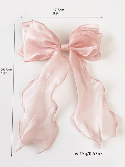 White Organza Bow Hair Clips – Fluttering Ribbon, French Fresh Premium Headdress, Large Hair Accessories for Women & Girls