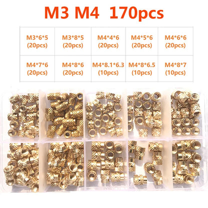 Brass Insert Nut Set M2–M6 – Knurled Hot Melt Threaded Copper Nuts for 3D Printing & Injection Molding