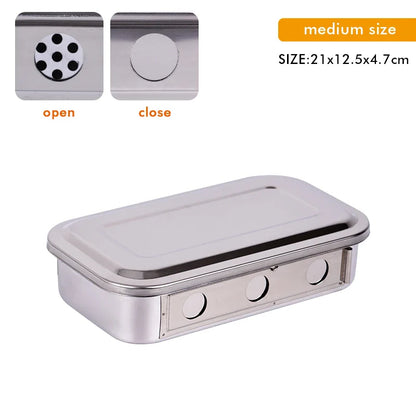 Stainless Steel Dental Disinfection Box – Surgical Sterilization Tray with Holes Medical Steriliser Container for Dentistry Accessories