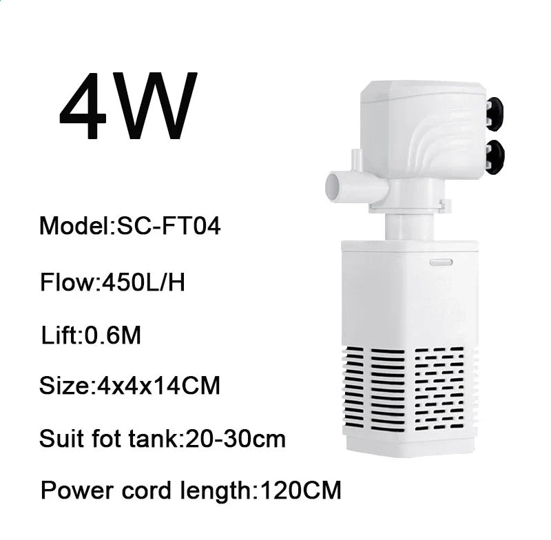 3 in 1 Aquarium Filter Pump – Silent Submersible Air Oxygen Aerator, Water Changer & Wave Maker, 220