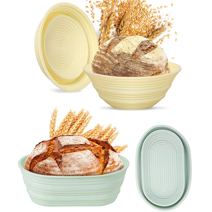 Foldable Silicone Sourdough Proofing Basket – Non-Stick Collapsible Baking Bowl with Starter Kit, Washable Bread Dough Bowl