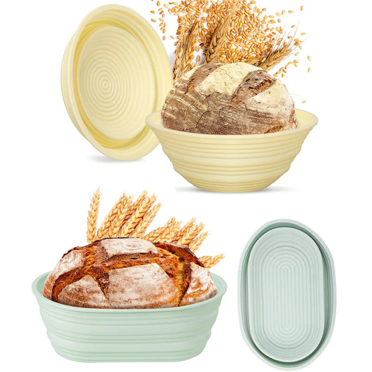Foldable Silicone Sourdough Proofing Basket – Non-Stick Collapsible Baking Bowl with Starter Kit, Washable Bread Dough Bowl
