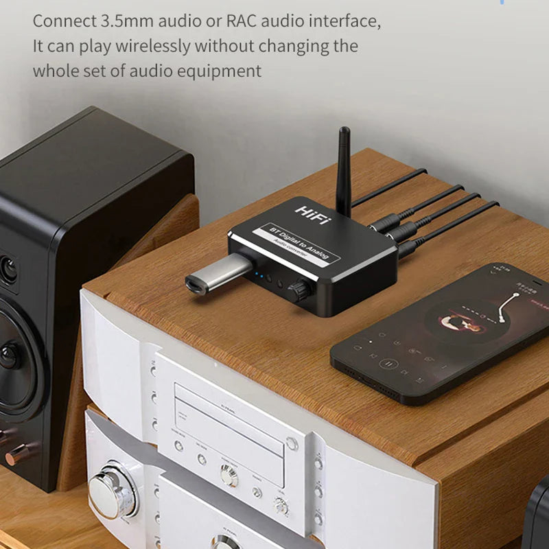 Bluetooth 5.1 Digital to Analog Audio Converter | SPDIF Optical Toslink to 3.5mm AUX RCA DAC Adapter