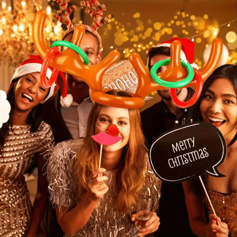 1/2PCS Inflatable Reindeer Antler Ring Toss Game – Christmas, New Year & Birthday Party Decorations