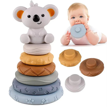 Baby Montessori Sensory Development Set – Koala & Rabbit Stacking Tower, Fine Motor Skills Learning Toys