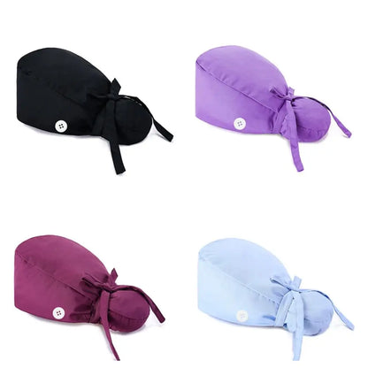 Adjustable Surgical Scrub Cap with Buttons – Ponytail Bouffant Nursing Turban Hat for Women & Men