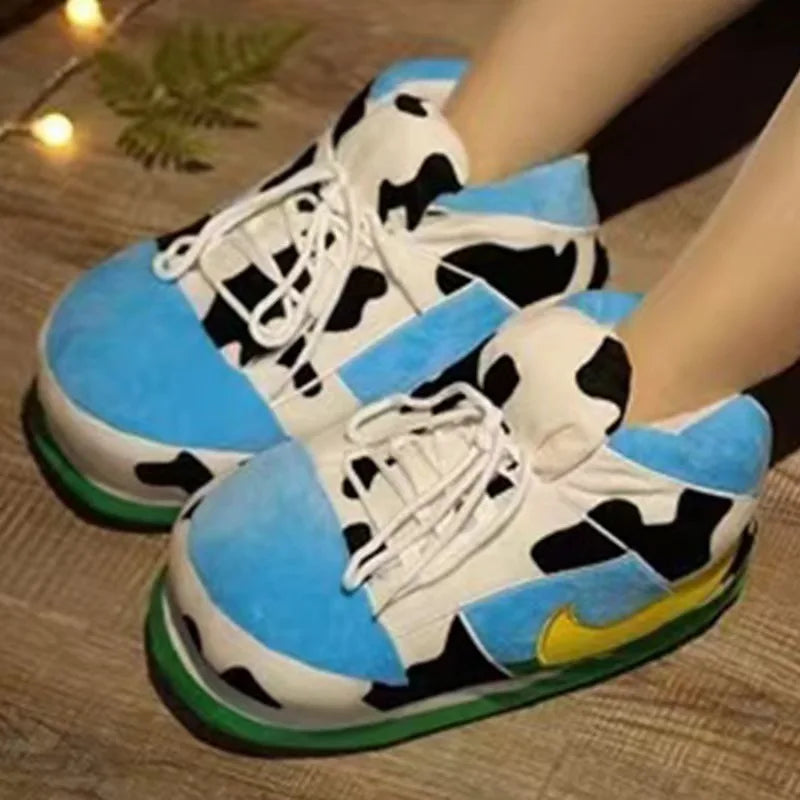 Cute Cartoon Animal Plush Winter Shoes - Unisex Cotton Foam Sneakers and Fat Slippers for Women and Men