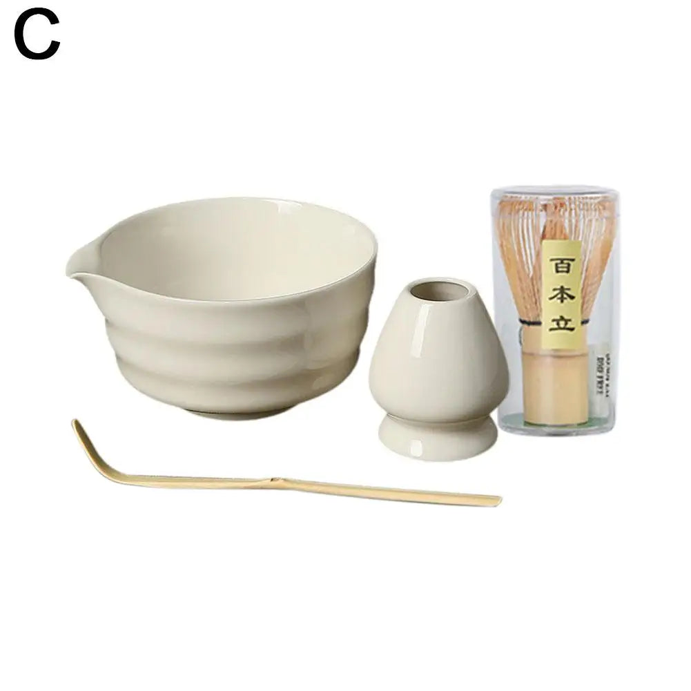 4pcs Japanese Ceramic Matcha Tea Set – High-End Gift Box with Whisk, Bowl, Grinder & Brush