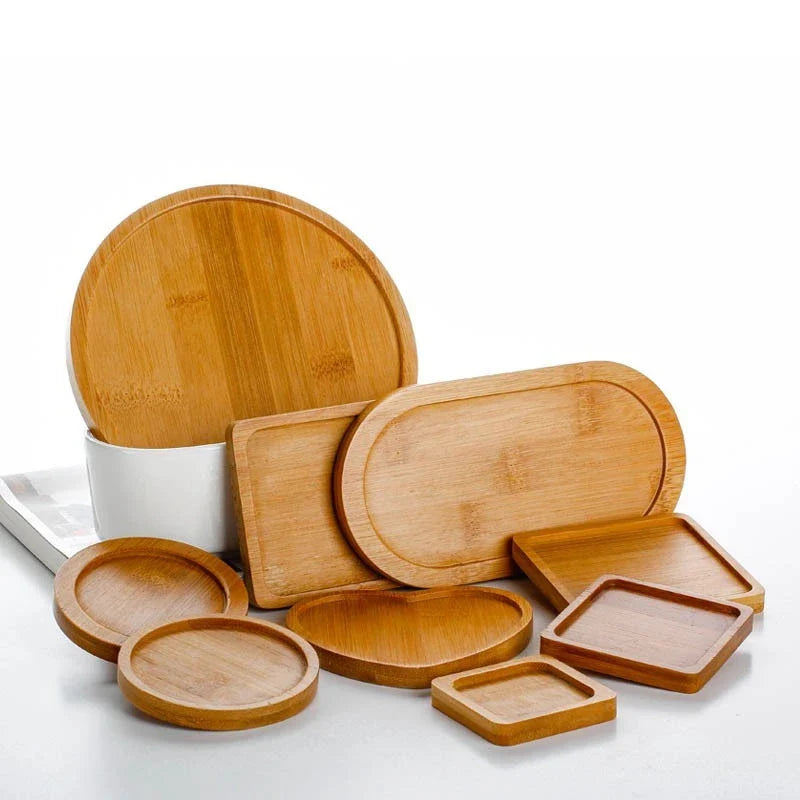 Mini Bamboo Tray Coaster – Wooden Saucer Plate for Flower Pots, Cups, and Coffee, Creative Kitchen & Home Decor Mat