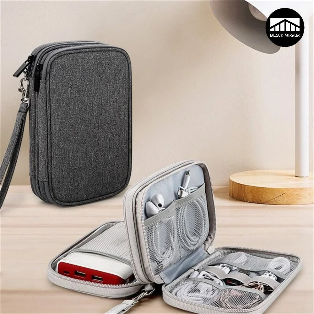 Travel Electronics Organizer Bag — Portable Waterproof Double-Layer Storage for Cables, Wires & Accessories