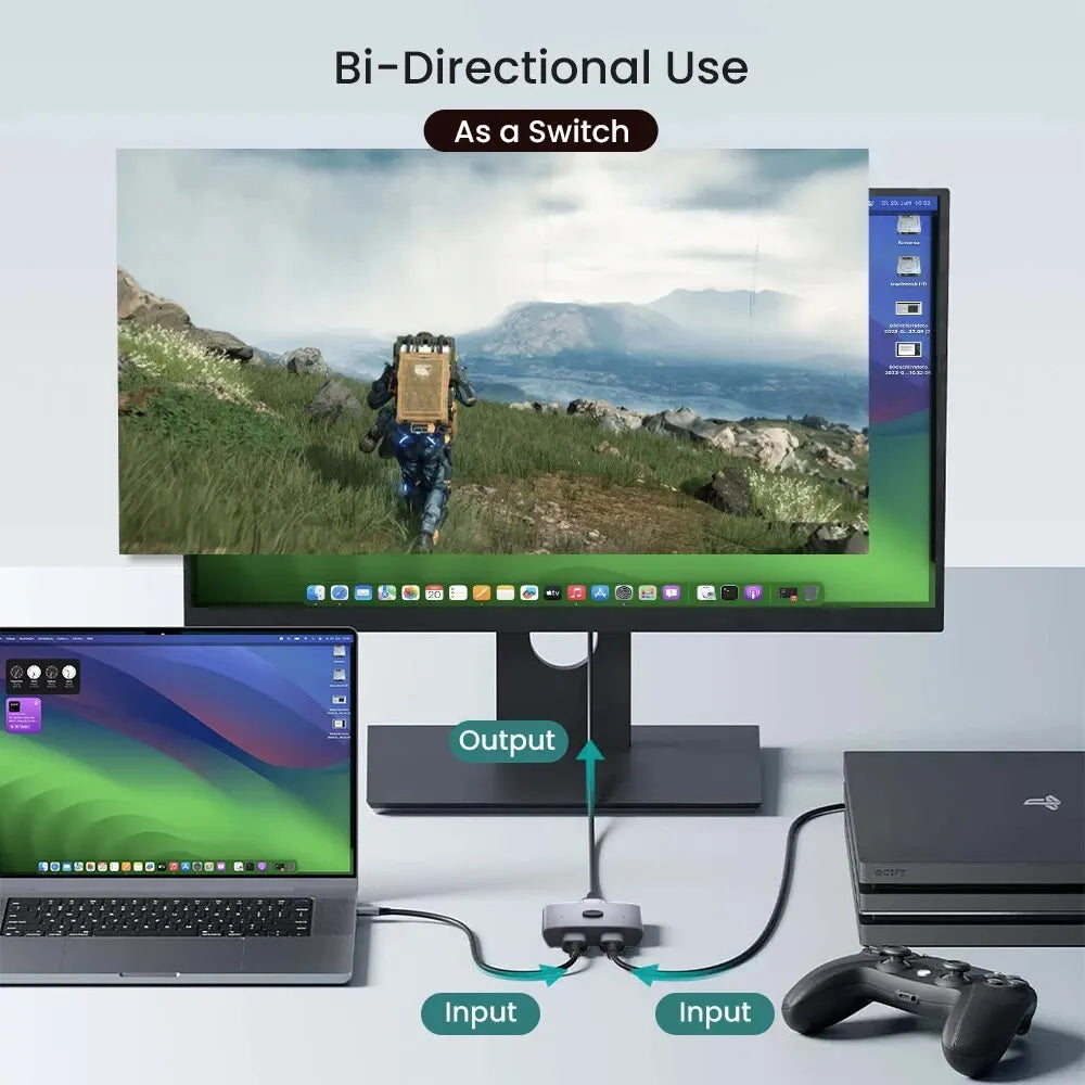 NIERBO 8K Bi-Directional HDMI 2.1 Switch Splitter - 2 in 1 Out Ultra HD 4K@120Hz 8K@60Hz 48Gbps Aluminum Hub for PS5 & Xbox