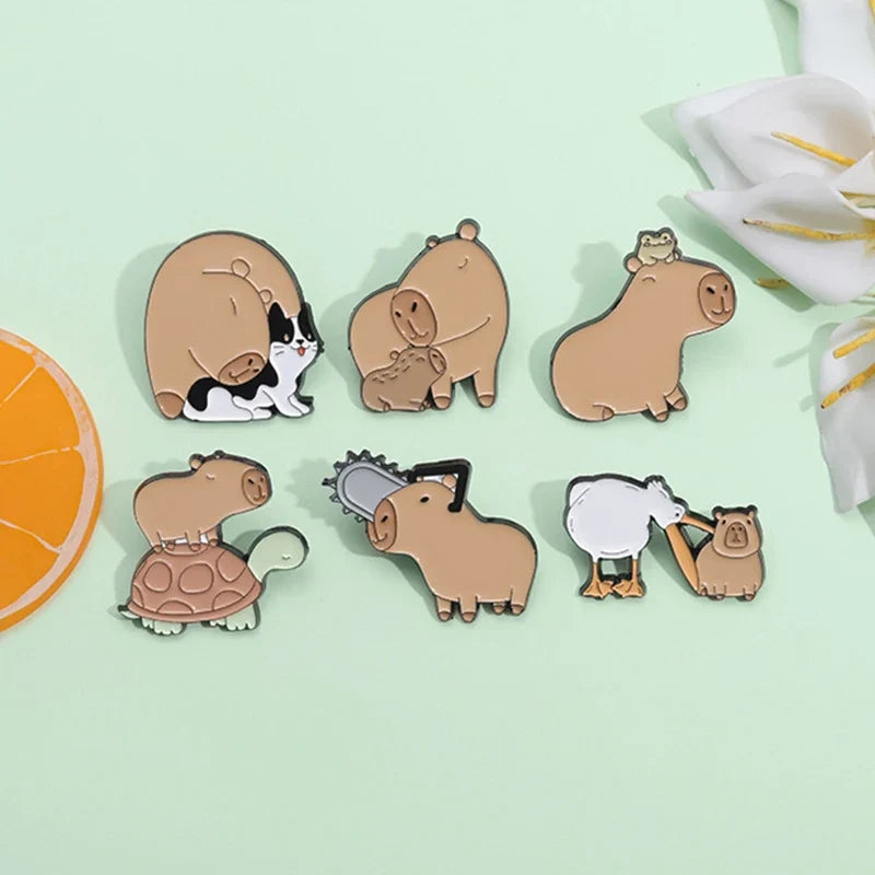 Capybara Hippo Enamel Pin Set - 3-6PCS Cute Cartoon Animal Brooch Lapel Badges for Gifts, Accessories & Collectors