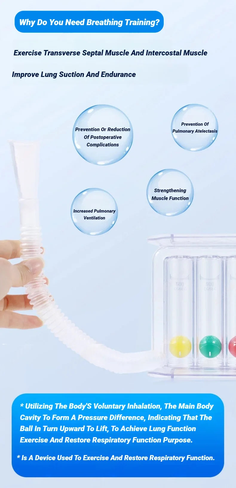 3-Ball Breathing Trainer — Lung Function & Respiratory Spirometry Exerciser for Deep Breath and Capacity Improvement