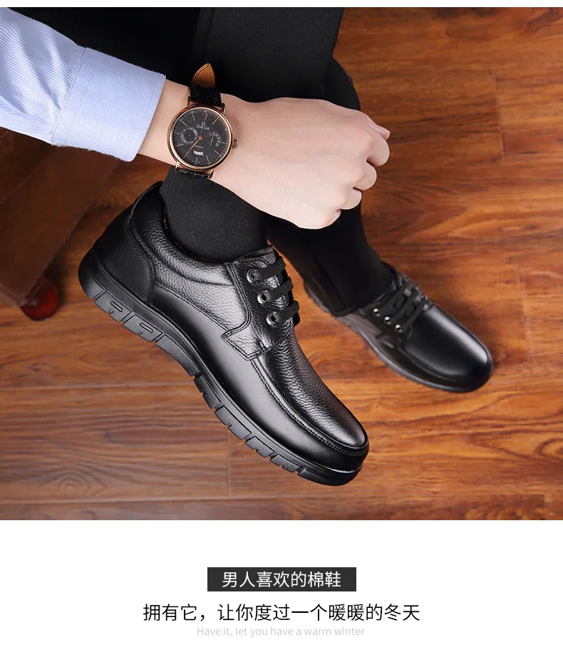 Men's Genuine Leather Casual Shoes - Soft Sole Lace-Up Loafers, Luxury Brand for Middle-Aged & Older Adults, Lightweight Dad Shoes