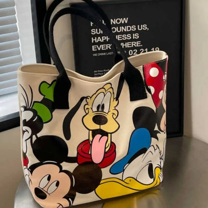 Disney Mickey Canvas Tote Bag – Large Capacity Shoulder Bag for Women & Students, Casual Handbag