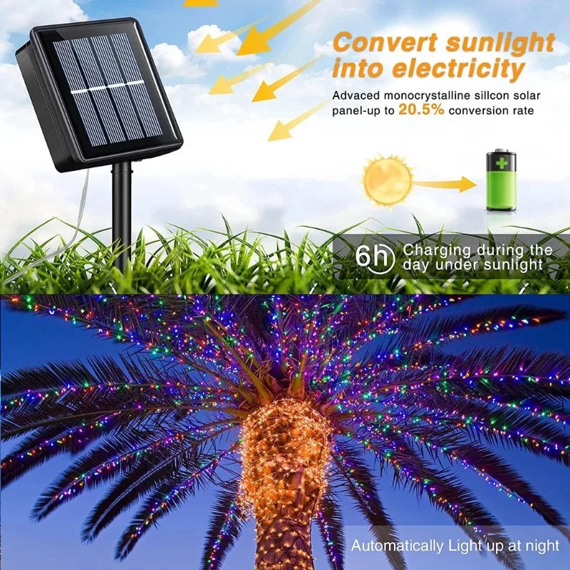 Solar Outdoor String Lights - Waterproof 8-Mode Twinkle Fairy Lights for Christmas, Garden, Wedding & Holiday Decor