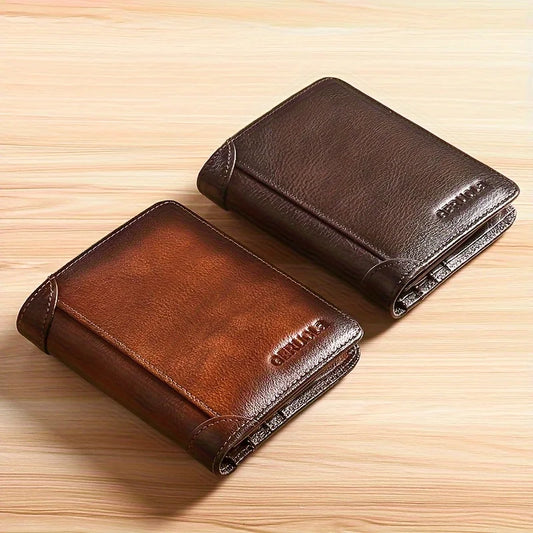 GERUOLA Slim RFID Genuine Leather Wallet for Men – Multifunctional Credit Card & ID Holder, Dark Brown Minimalist Bifold Wallet