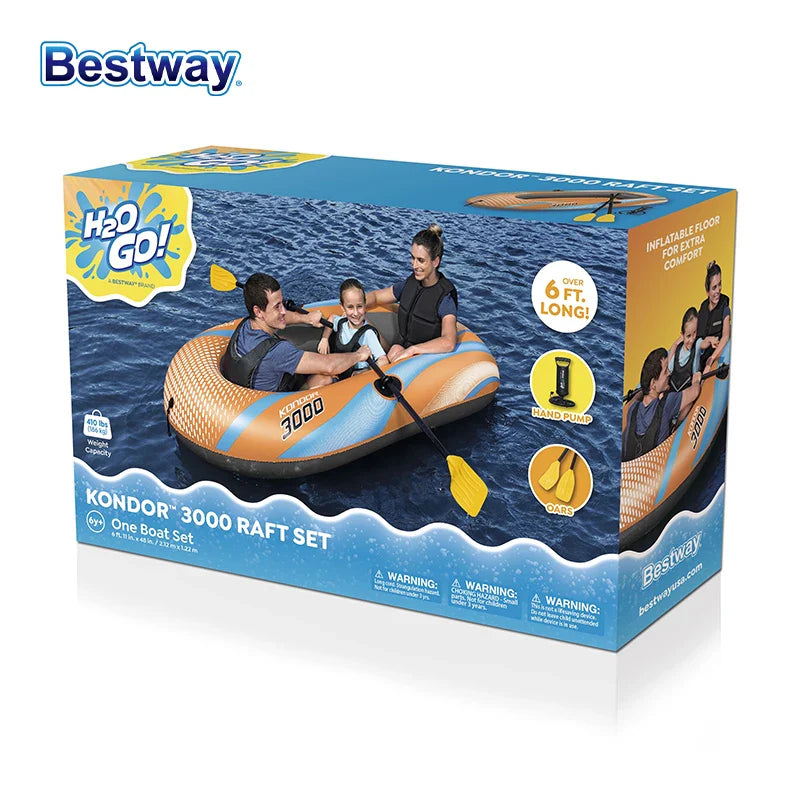 Bestway 61136/61140/61142/61146 Heavy-Duty Inflatable Kayak – 1-3 Person PVC Rafting Boat for Adventure & Thrilling Rides