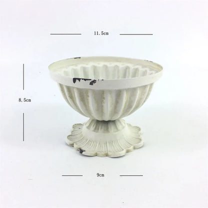 Old Goblet Antique Flower Vase – White Retro European Iron Table Arrangement Container with Handles
