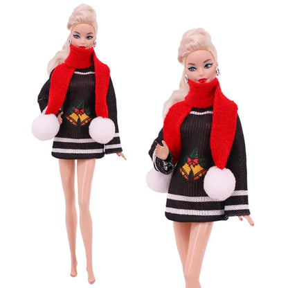 Doll Christmas Sweater & Scarf – 11.8 Inch 1/6 BJD Doll Clothes Accessories for Girls