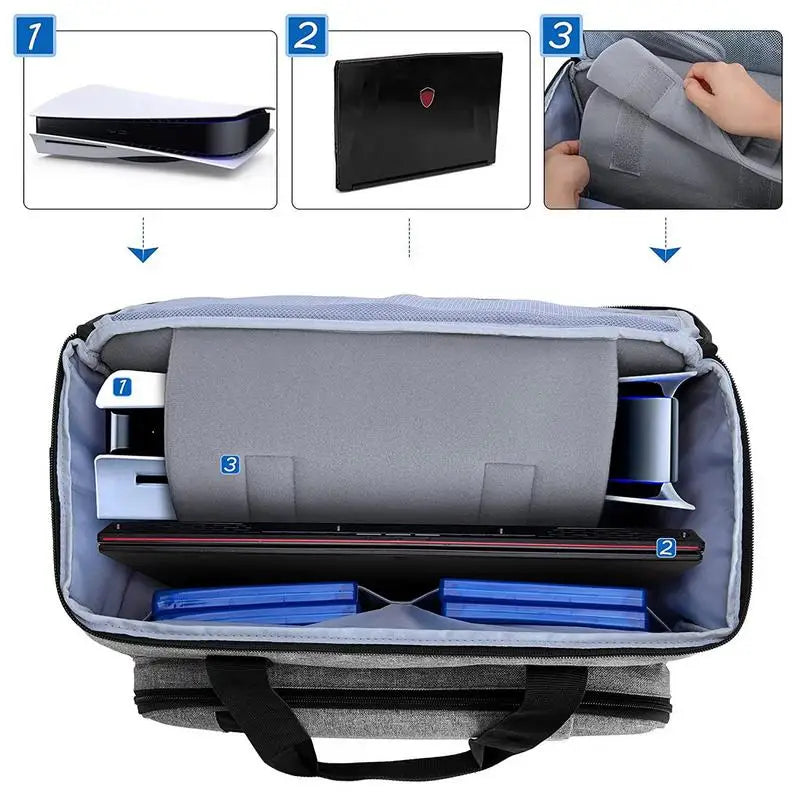 PS5 Controller Travel Bag — Hard Shell Game Console Carrying Case with Multiple Storage Pockets