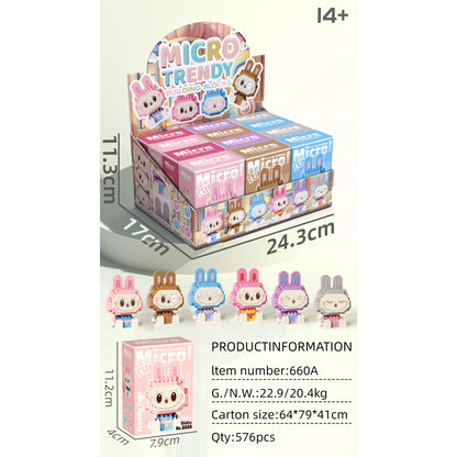 12PCS Labubu Blind Box Toys – Small & Micro Particle Puzzle Assembly Mysterious Gift for Children