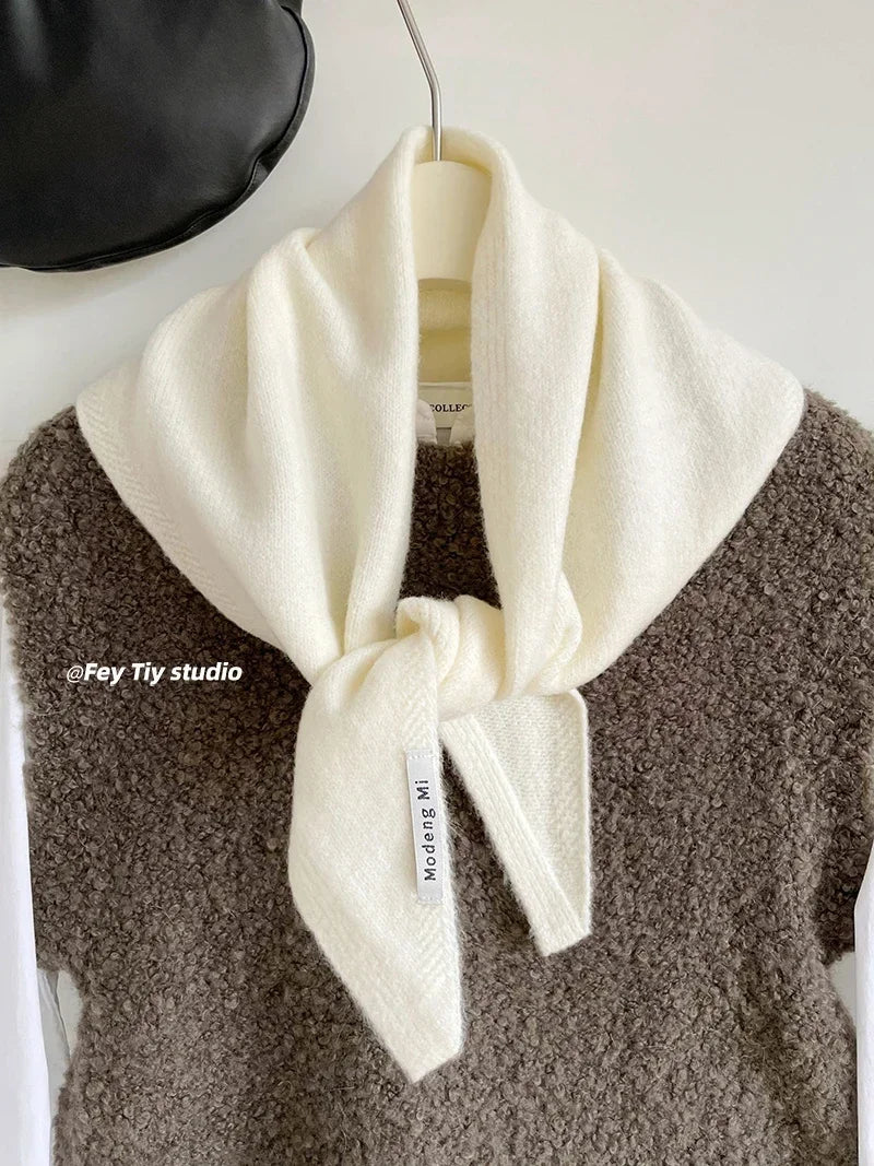British Korean Style Wool Knitted Triangular Scarf – Multi-Functional Headscarf, Warm Knit Scarf for Women