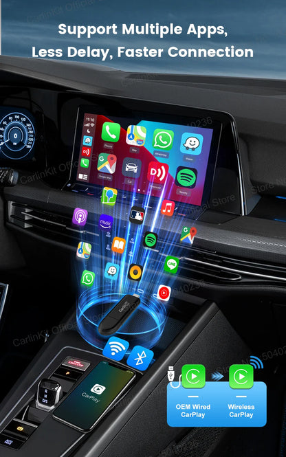 CarlinKit Mini 5 SE Wireless CarPlay Adapter – Fast 5.8GHz WiFi & Bluetooth for iPhone, Spotify, Waze, Split Screen