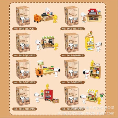 Genuine Snoopy Blind Box Toy — Cartoon Supermarket & Garden Furniture Building Blocks for Kids