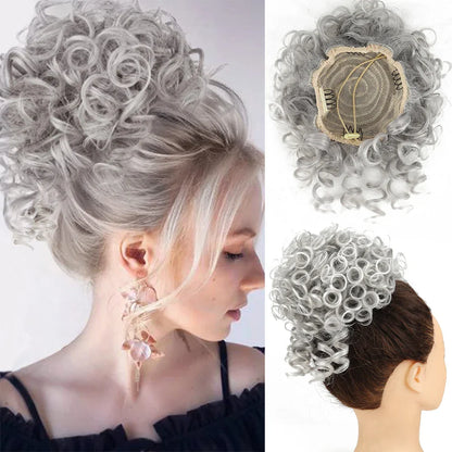 Synthetic Messy Bun Hair Piece – 60g Elastic Drawstring Curly Wave Hair Bun Extension for Women (Dark Brown)