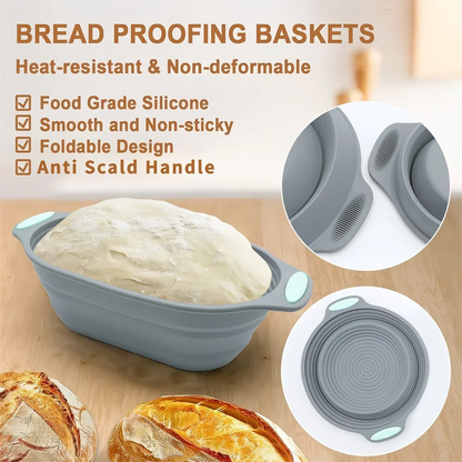 Silicone Bread Fermentation Basket - Foldable Easy-Clean Dough Proofing Bowl for Home Baking