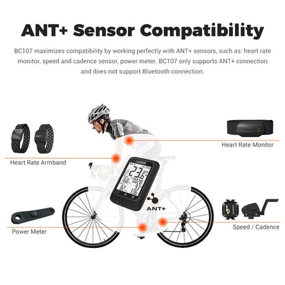 Coospo BC107 GPS Bike Computer — 2.4" Wireless Odometer & Speedometer, Bluetooth 5.0, ANT+, Waterproof