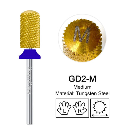 Gold Tungsten Carbide Nail Drill Bits – Large Barrel Milling Cutter, Pro Reversed Durable Grinding & Polishing Tools Accessories 4XC