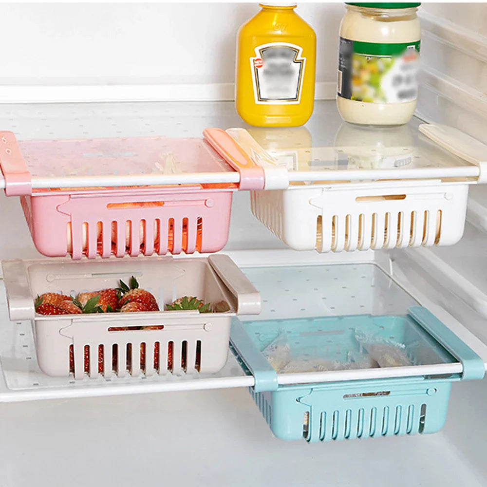 Multifunctional Retractable Fridge Organizer Box - Tiered Refrigerator Shelf for Fresh and Organized Kitchen Storage