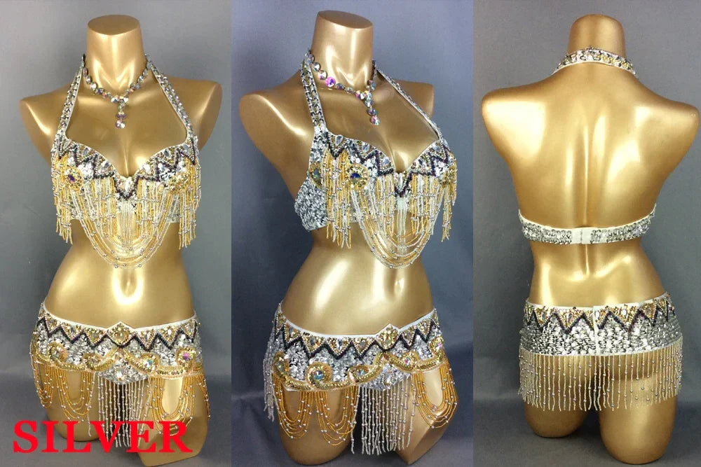 Sexy Belly Dance Costume Set for Women – 2-Piece Bra & Belt Outfit for Sizes 34D/DD,36D/DD,38/D/DDD,40B/C/D,42D/DD