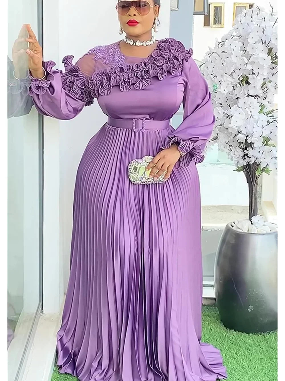 Plus Size African Evening Gown - Elegant Solid Ankara Dress for Muslim Weddings, Parties & Formal Events