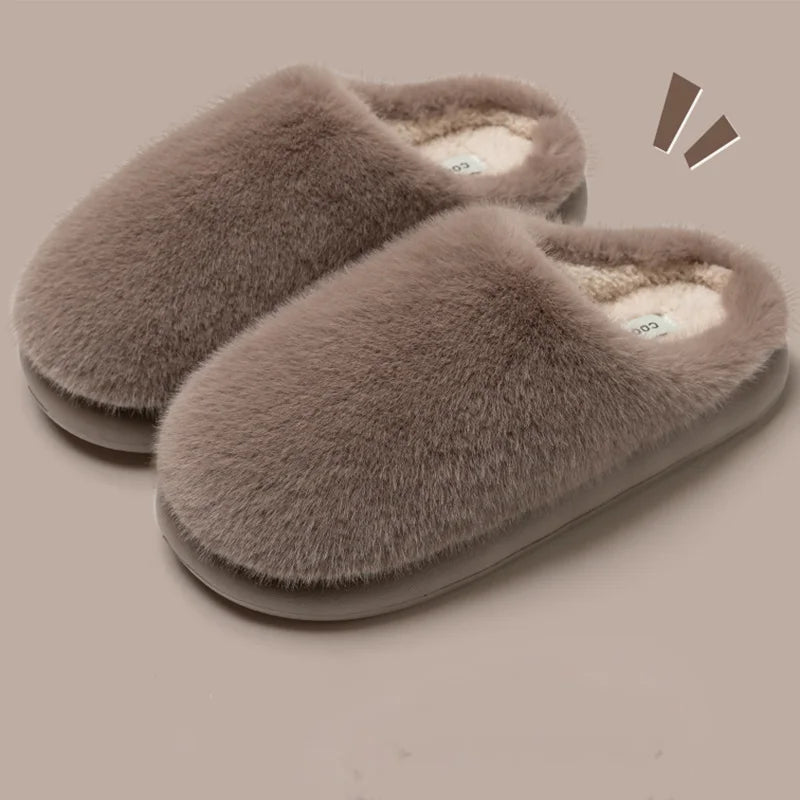 Women’s Winter Faux Fur Slippers – Plush Toe-Cover, Soft Cotton Indoor House Shoes with Thick Slip-Resistant Sole