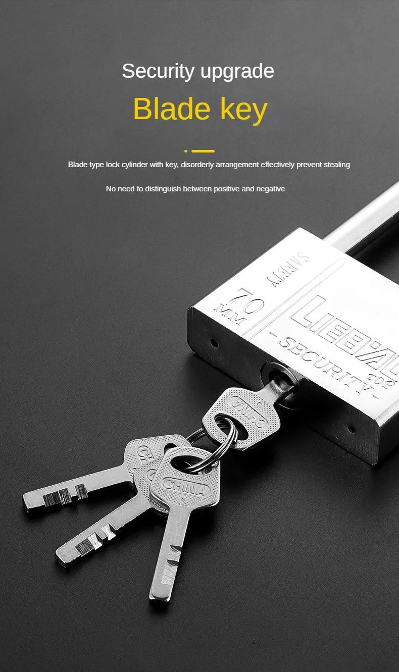 Long Shackle Chrome-Plated Square Iron Padlock – Security Lock for Cages, Lockers, and Boxes