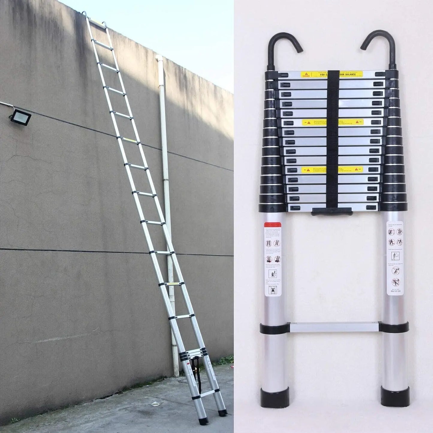 DayPlus 6.2M Multi-Purpose Telescopic Ladder — Aluminum Folding Extendable Ladder with Removable Hook, Non-Slip, 150kg/330lb Capacity
