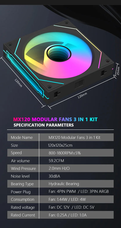 JUMPEAK MX120 360mm Modular Wireless Splicing PC Cooling Fan – 120mm ARGB Case Fan with Infinite Mirror Effect for Computer Water Cooler