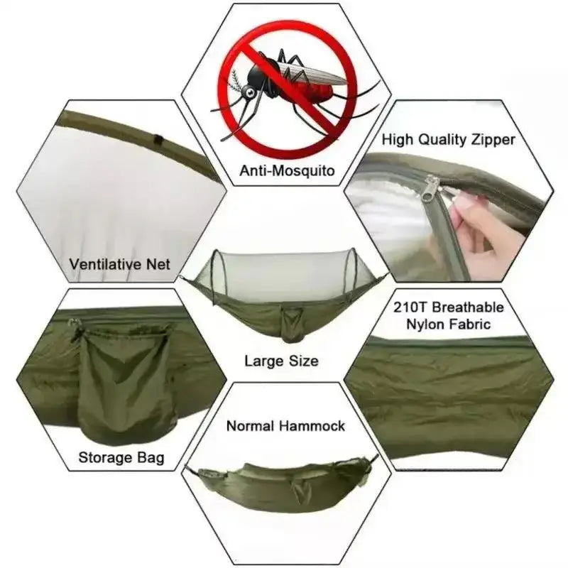2-in-1 Camping Hammock with Mosquito Net - Ultralight Parachute Nylon Hanging Bed for Outdoor Travel & Backyard