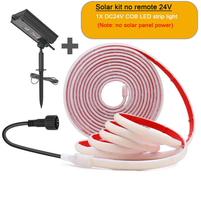 12V/24V Solar COB LED Strip Light IP68 Waterproof Flexible Tape Lamp 320 LEDs Warm & Natural White for Garden Decoration – 0.5M/1M/2M/5M
