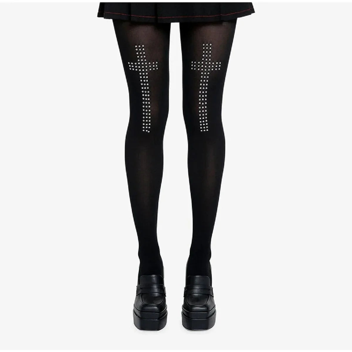 Retro Cross Print Stockings - Y2K Women's Stretch Hip-Hop Streetwear Socks for Casual & Cosplay Looks